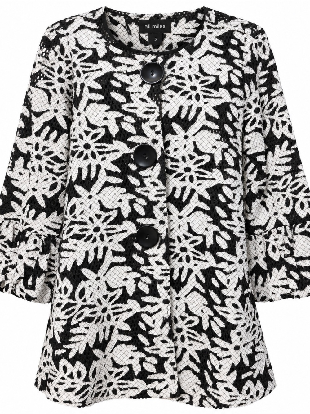 Ali Miles Black & White Floral Lace Button-Front Jacket